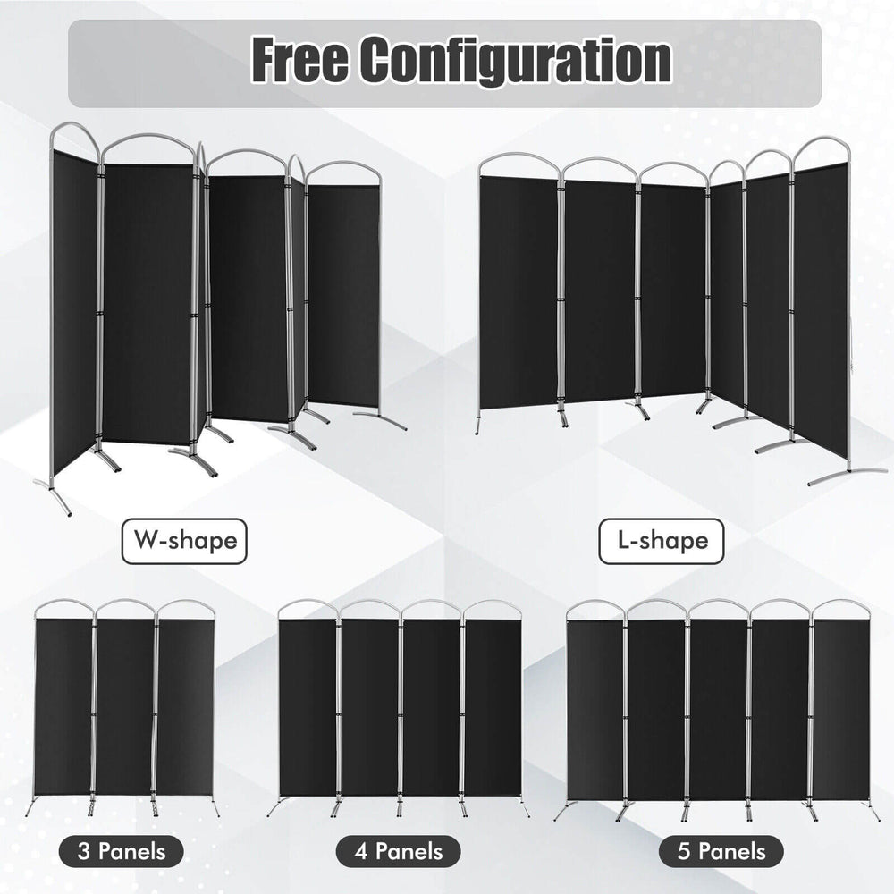 Freestanding 6-panel black privacy screen with durable fabric and metal frame, ideal for dining rooms or offices.