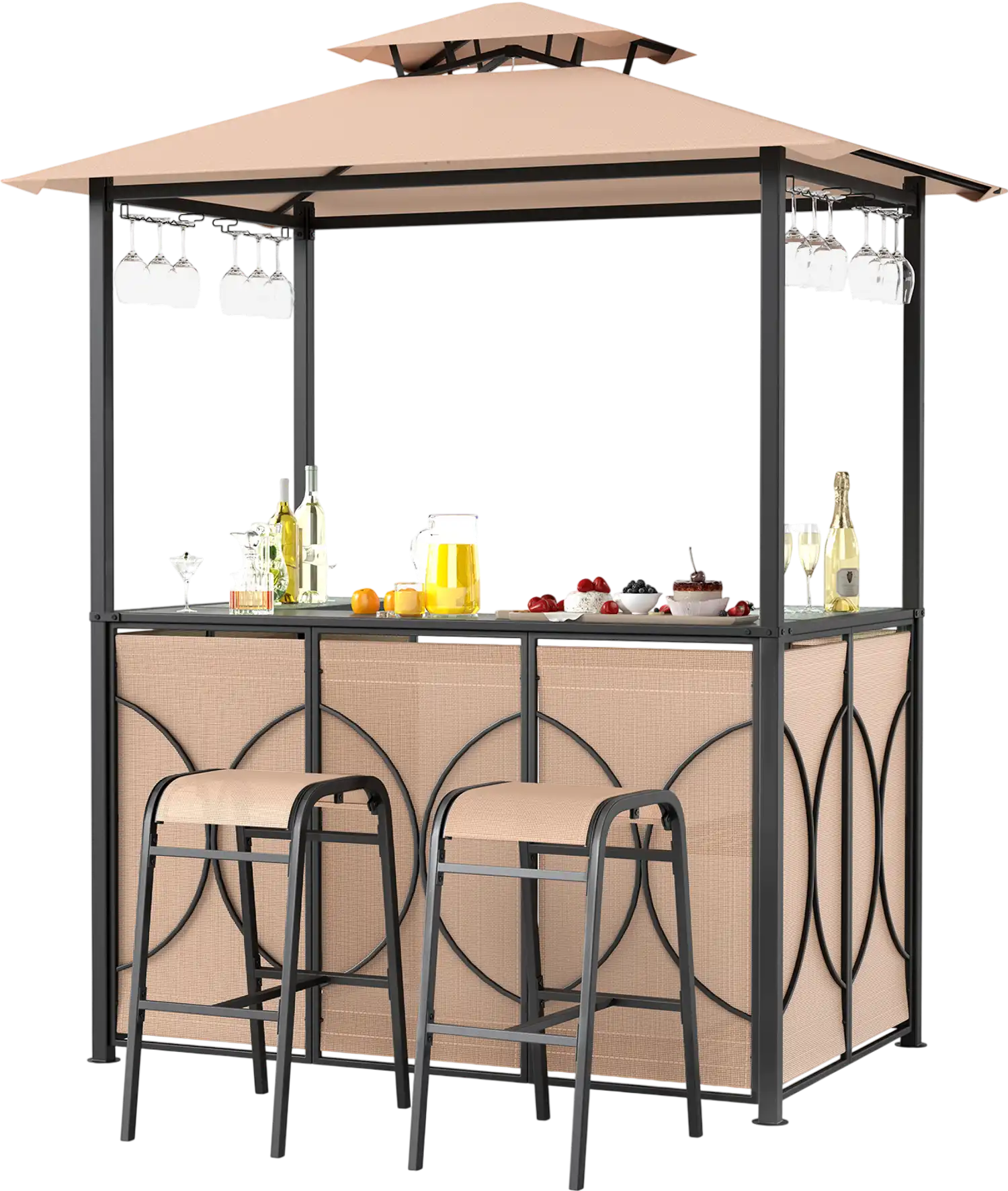 Costway 6.5' x 4' x 8' Grill Gazebo Bar Set with 2 Stools & Table 941873526 New