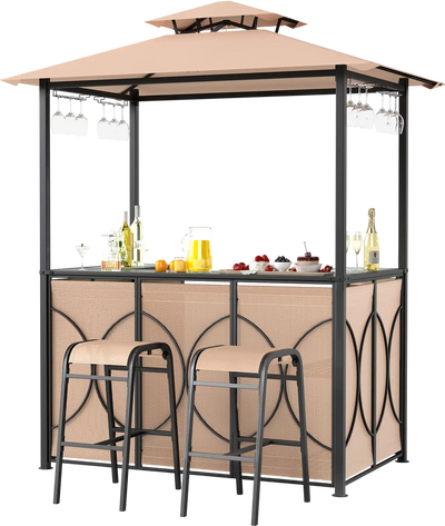Costway 6.5' x 4' x 8' Grill Gazebo Bar Set with 2 Stools & Table 941873526 New