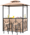 Grill gazebo set with brown canopy, bar table, and 2 ergonomic bar stools, perfect for outdoor patios and backyards.