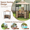 Grill gazebo set with brown bar table and two stools, featuring a double roof design for ventilation, ideal for patios.