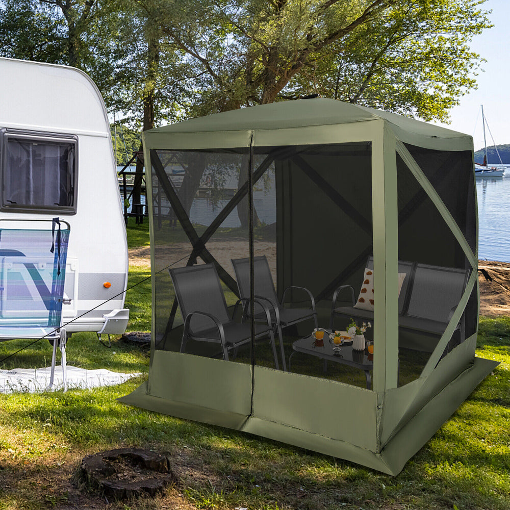 6.7 x 6.7 Feet Pop Up Gazebo with Netting and Carry Bag-Green - Gallery View 1 of 12