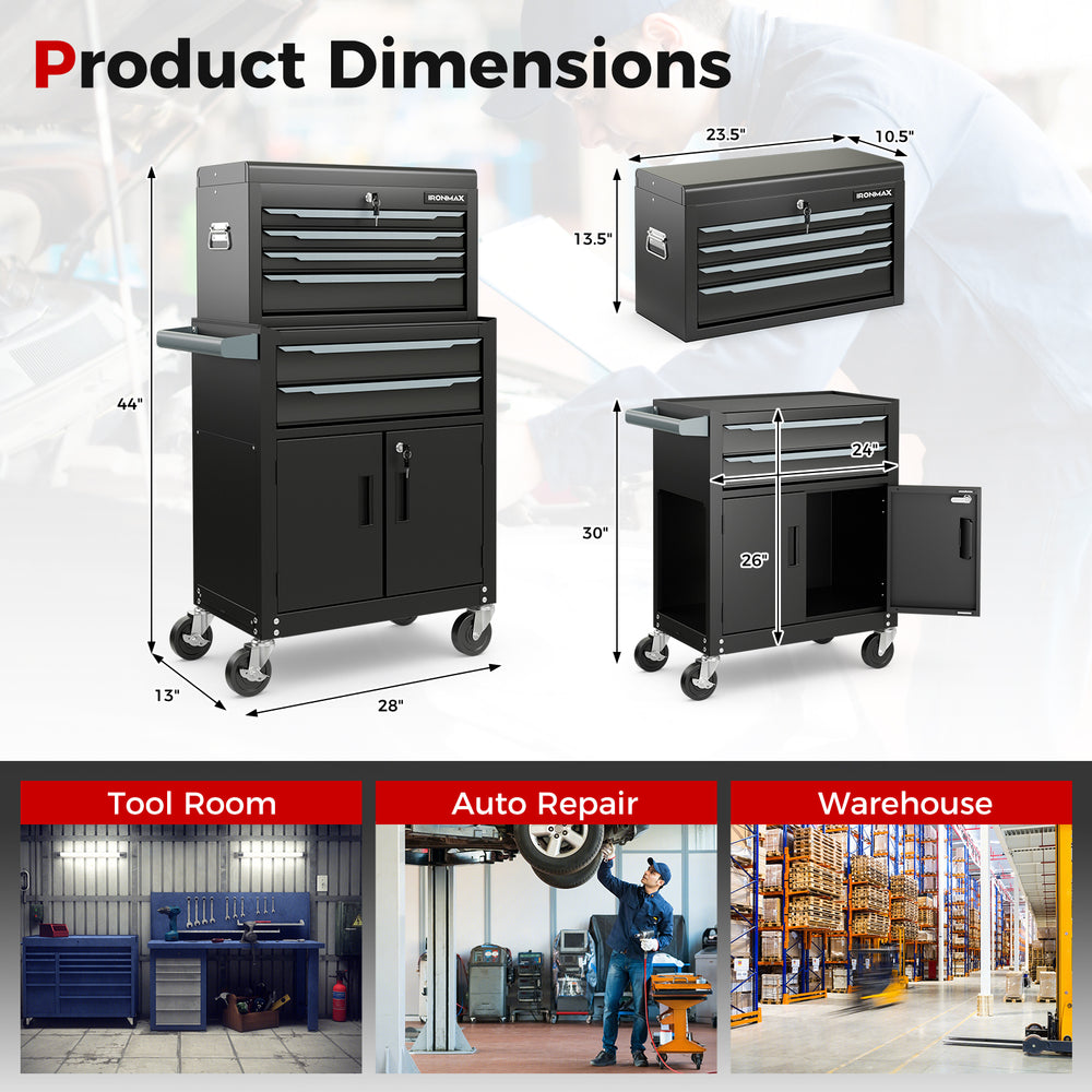 Costway Rolling Tool Storage Chest Cabinet 6-Drawer with Universal Wheels and Hooks New