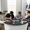Portable 48-inch foldable poker table with cushioned armrests, accommodating 6 players for game nights and gatherings.