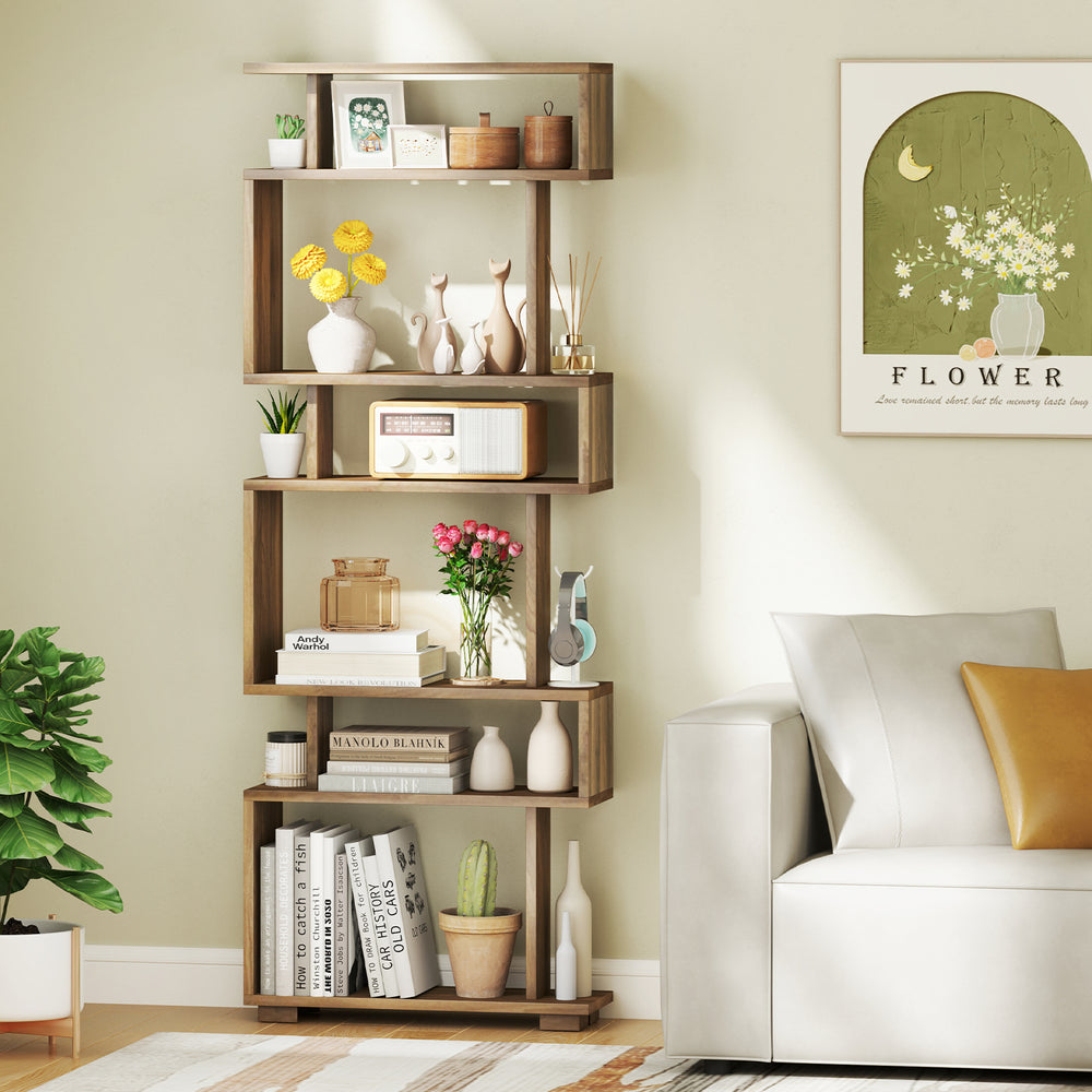 6-Tier Bookcase with Anti-Tipping Kit-Walnut - Gallery View 1 of 10