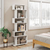 6-tier geometric bookshelf in white with anti-tipping kits, perfect for modern home office storage and organization.