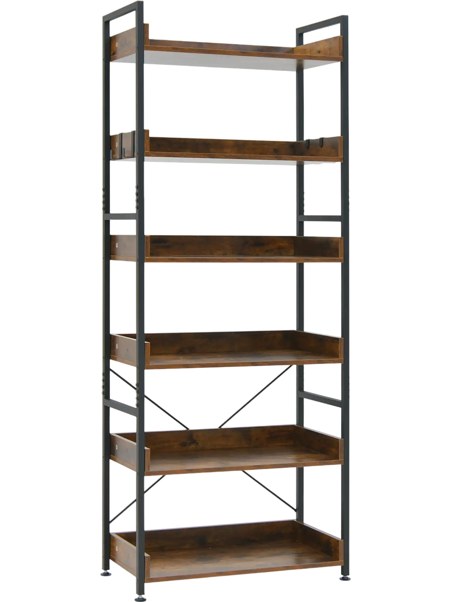 Costway 6-Tier Tall Industrial Bookcase Open Shelves 4 Hooks 49531268 New