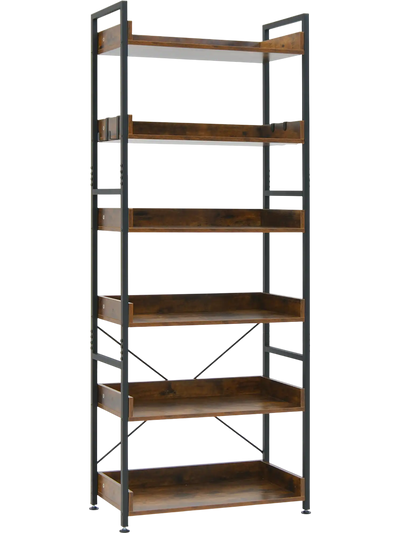 Costway 6-Tier Tall Industrial Bookcase Open Shelves 4 Hooks 49531268 New
