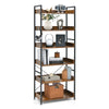 6-tier tall industrial bookcase with open shelves, brown finish, and 4 hooks for versatile storage in any room.