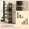6-tier tall industrial bookcase with open shelves and hooks, featuring a sturdy metal frame and anti-toppling device.