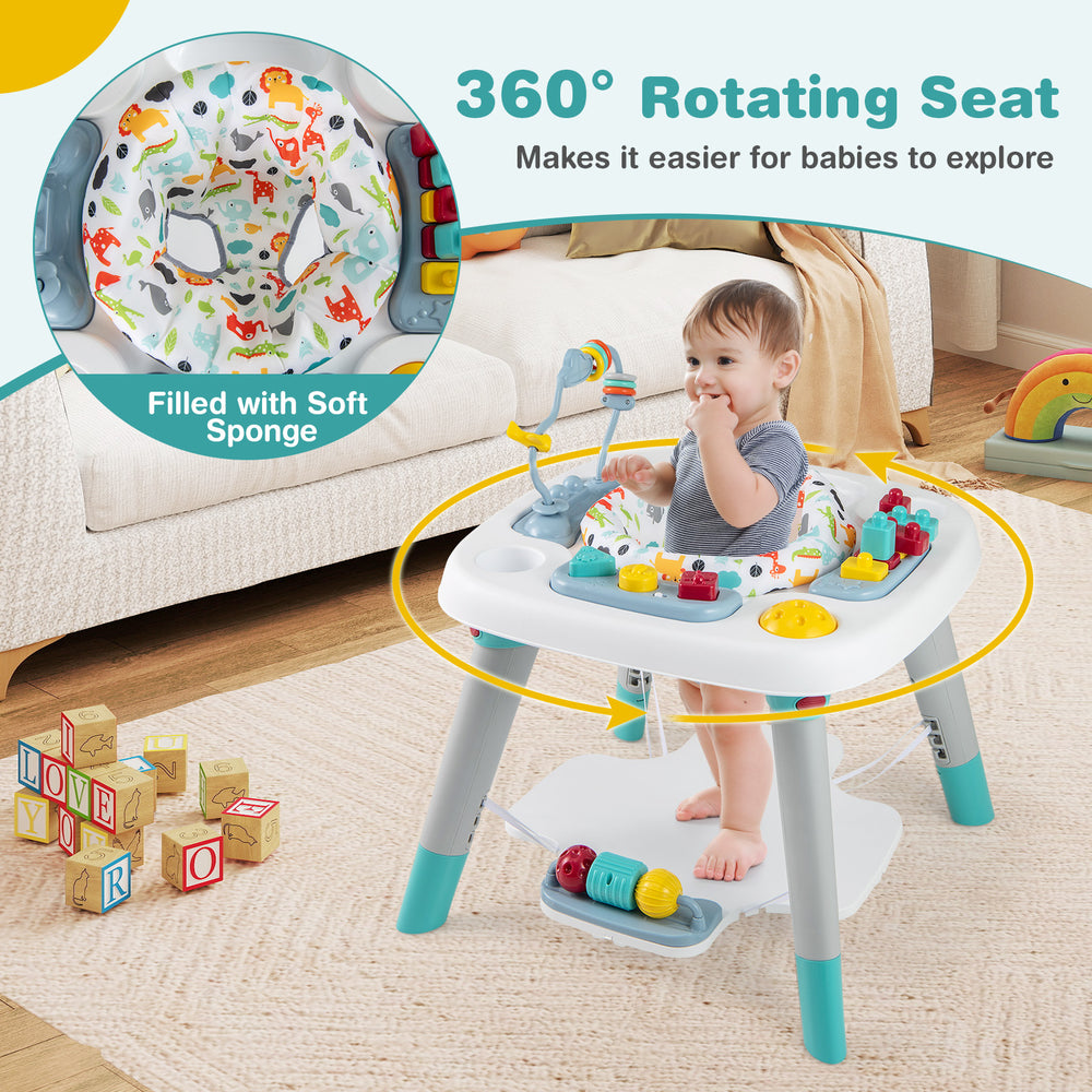 6-in-1 Baby Activity Center with 360° rotating seat, filled with soft sponge, perfect for interactive play and.
