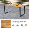 Rectangular 6-person outdoor dining table made of acacia wood with a 2" umbrella hole, featuring a sturdy metal frame.