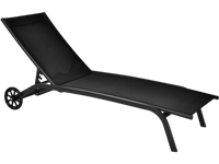 Black 6-position adjustable outdoor chaise recliner with wheels, featuring a heavy-duty steel frame for patio or.