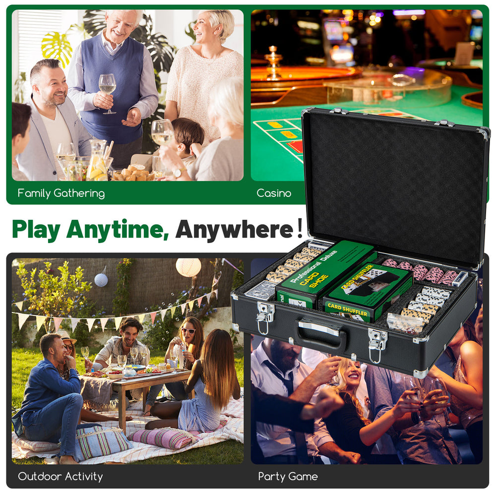 600-piece poker chip set with carrying case, featuring 14g chips and accessories for casino-style games anywhere.