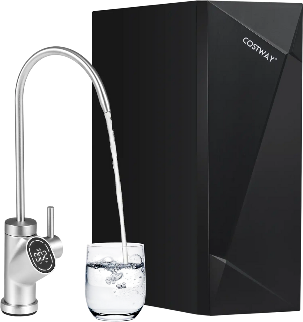 Alkaline PH+ reverse osmosis water filter with smart LED faucet, compact design, and 600 GPD capacity for efficient.