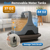 Upholstery cleaner machine with dual removable water tanks, featuring 37 oz sewage and 44 oz clean water capacity for.