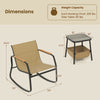 Brown rocking chair with ergonomic PS armrests and breathable fabric, perfect for outdoor use in porches or backyards.
