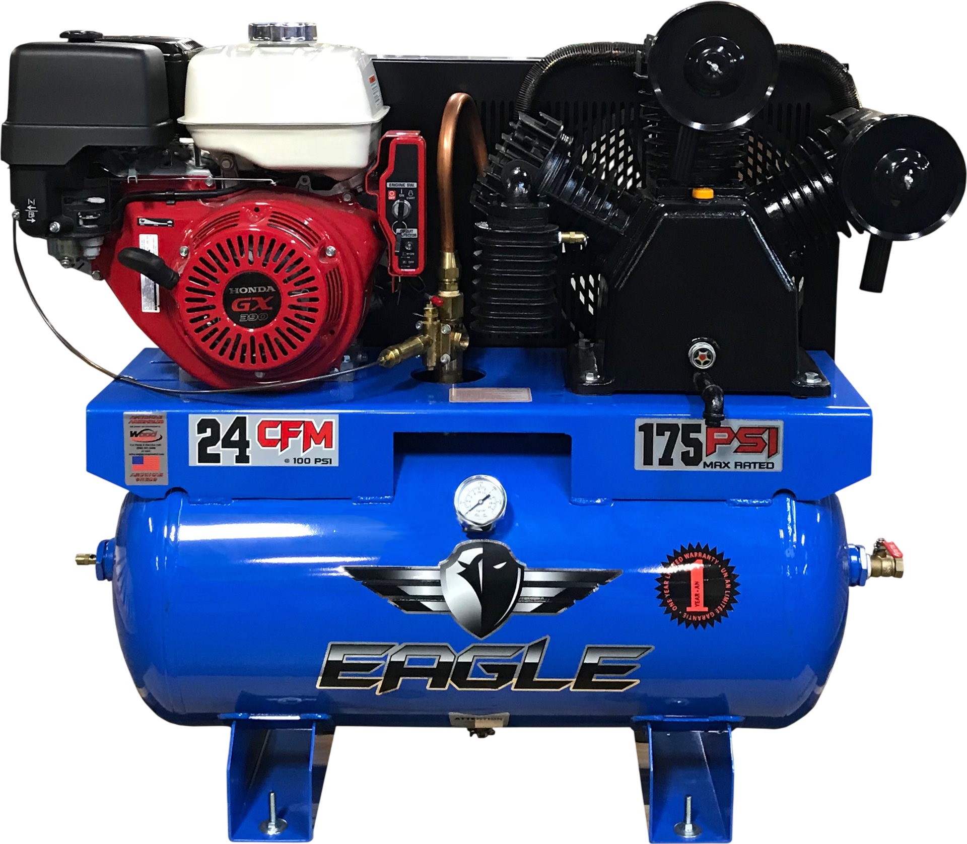 Eagle Truck Mount Air Compressor 175 PSI 30 Gal. 24 CFM 13 HP Honda GX340 Electric Start 11G30TRKE New