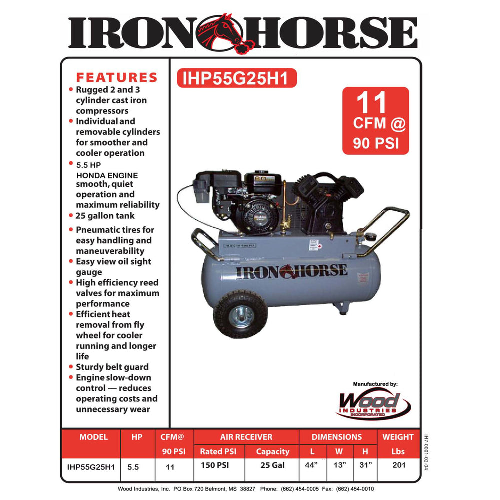 Iron Horse 25 Gallon 11 CFM Air Compressor (alternate view)