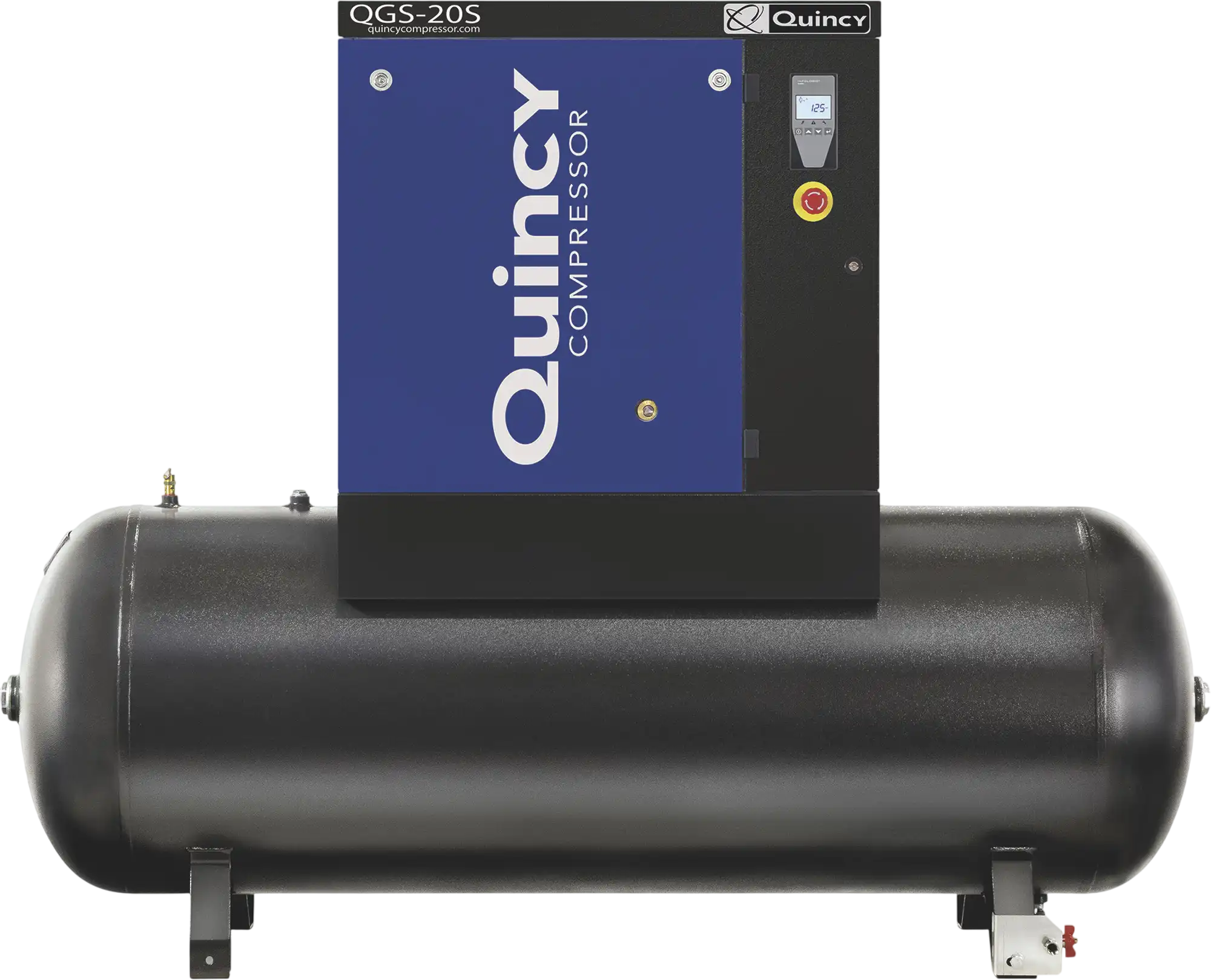 Quincy Compressor QGS-20 Tank Mounted Rotary Screw Compressor 20 HP, 230V 3-Phase, 132 Gallon, 60.8 CFM New