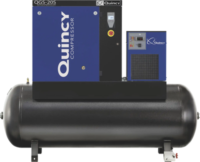 Quincy Compressor QGS 20 S Rotary Screw Air Compressor, Tank Mounted, w/ Dryer, 230V 3-Phase, 20 HP, 132 Gallon, 60.8 CFM New