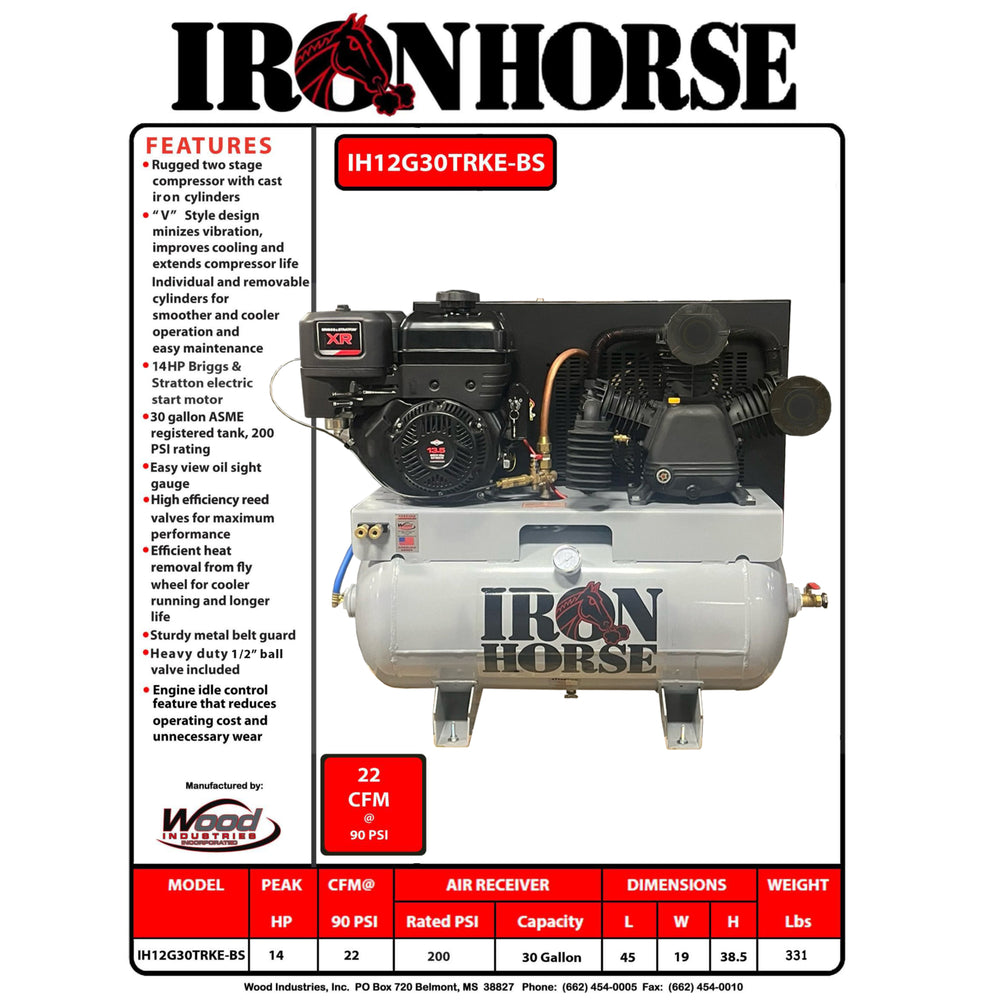 Iron Horse 30 Gallon Truck Mount Compressor, Model IH12G30TRKE-BS - image 2