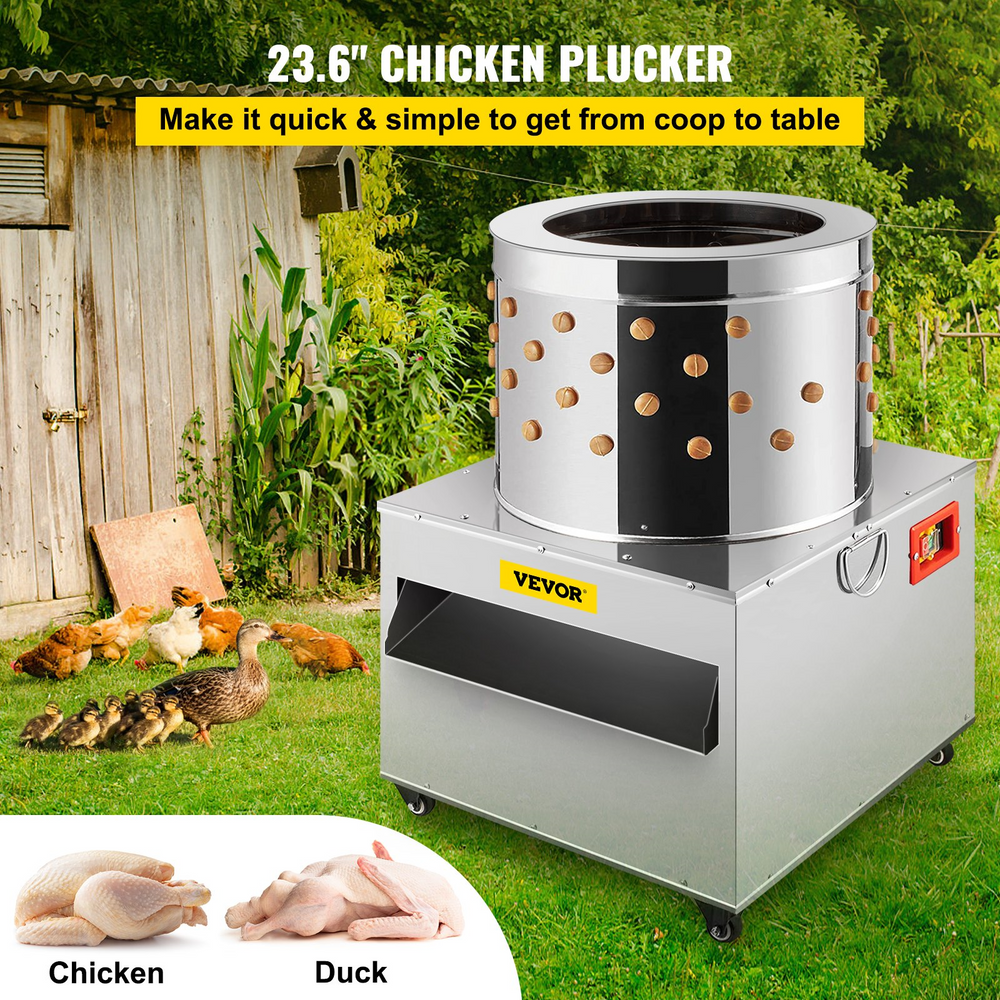 Vevor Chicken Plucker 23.6" Stainless Steel Drum With 142 Soft Fingers 120V 2200W New