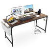 60-inch rustic brown computer desk with charging station, storage bag, and sturdy metal frame for versatile workspace.