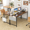Rustic brown 60-inch computer desk with built-in charging station and storage bag, ideal for home office organization.