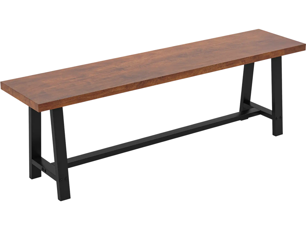 60-inch dining bench with a sturdy metal frame and rustic wood top, perfect for entryways or dining areas.