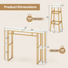 Dimensions of the 60-inch dining table with faux marble top and two upholstered barstools for compact spaces.