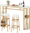 60-inch dining table with faux marble surface and 2 upholstered barstools, perfect for small kitchens and apartments.
