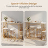 60-inch dining table with faux marble surface and two upholstered barstools, designed for space-saving in small.
