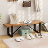 Rustic 60-inch entryway bench with a wooden seat and heavy-duty metal frame, perfect for shoe storage and seating.