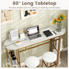 Narrow 60-inch bar table with faux marble tabletop and storage shelves, perfect for small kitchens or dining areas.