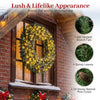 60-inch pre-lit artificial Christmas wreath with 200 warm white LED lights and snowy pine cones, perfect for festive.