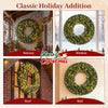 60-inch pre-lit artificial Christmas wreath with 200 warm white LED lights, elegantly displayed on a balcony for.