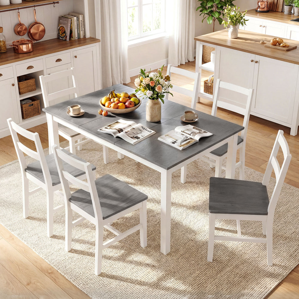 60 Inch Rectangular Dinner Table with Solid Rubber Wood Legs-Gray - Gallery View 1 of 8