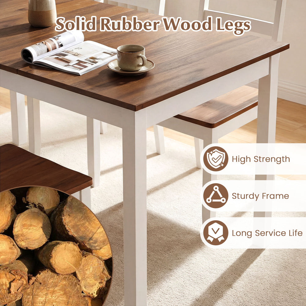60-inch rectangular dinner table with solid rubber wood legs, featuring a brown wooden texture for kitchen or dining.