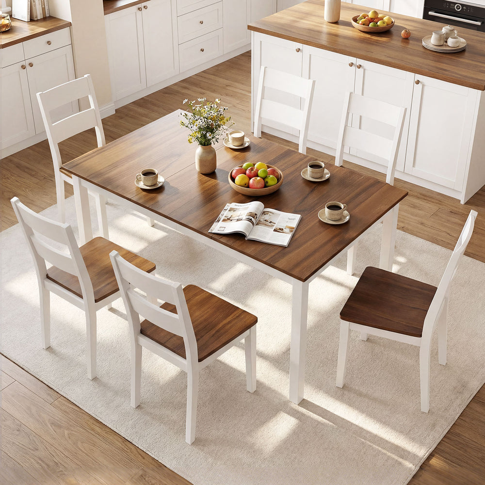 60 Inch Rectangular Dinner Table with Solid Rubber Wood Legs-Brown - Gallery View 1 of 8