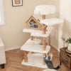 Solid wood cat tree with two perches, cozy condo, and jute scratching posts for playful cats in a modern design.
