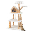 Solid wood cat tree with 2 perches, jute scratching posts, and cozy condo for playful cats in white finish.