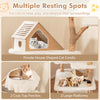 Cozy cat condo with two top perches, large platforms, and natural wood, perfect for relaxation and play.