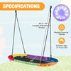 60-inch multicolor saucer swing with LED lights, sturdy steel frame, adjustable length, suitable for kids and adults.