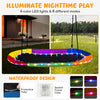 60-inch multicolor saucer swing with LED lights, sturdy Oxford fabric seat, waterproof design for nighttime fun.