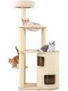 60-inch tall cat tree with 2-story condo, sisal scratching posts, and plush hammock for playful cats in a cozy living.