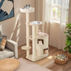 60-inch tall cat tree with 2-story condo, sisal scratching posts, and plush cushions for comfortable lounging.