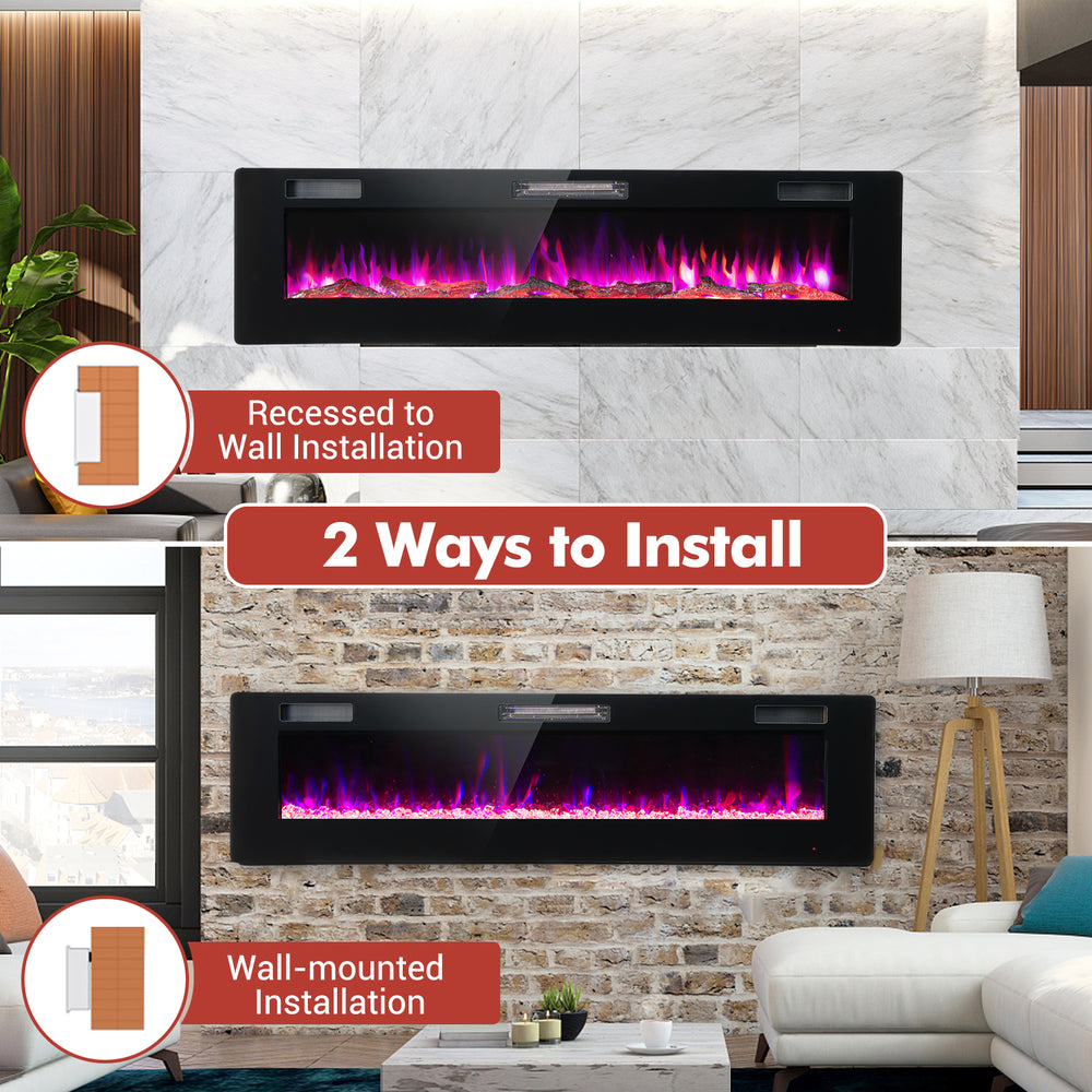 Costway Electric Fireplace 60" Ultra-Thin with Remote Control & Timer 5,100 BTU 1500W New