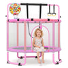 Kids' 60" trampoline with enclosure, swing, adjustable gymnastics bar, and basketball hoop for indoor and outdoor fun.