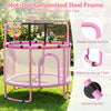 60" trampoline for kids with enclosure, adjustable gymnastics bar, swing, and basketball hoop for indoor and outdoor.